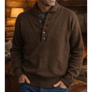 Vintage 1980s Men Rugged Heritage Olive Drab Wool Sweater Sz L MilitaryAmericana